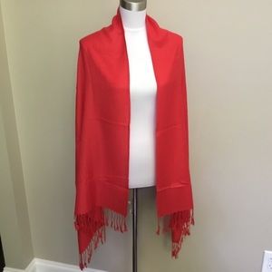 Pashmina silk cherry red fringe scarf wrap